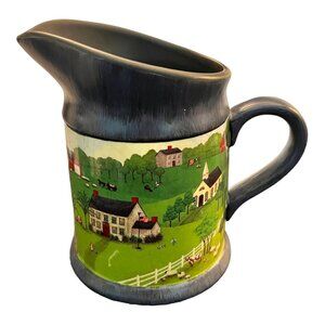 Rustic Farm Scene Ceramic Pitcher Countryside Landscape Collectible Drinkware